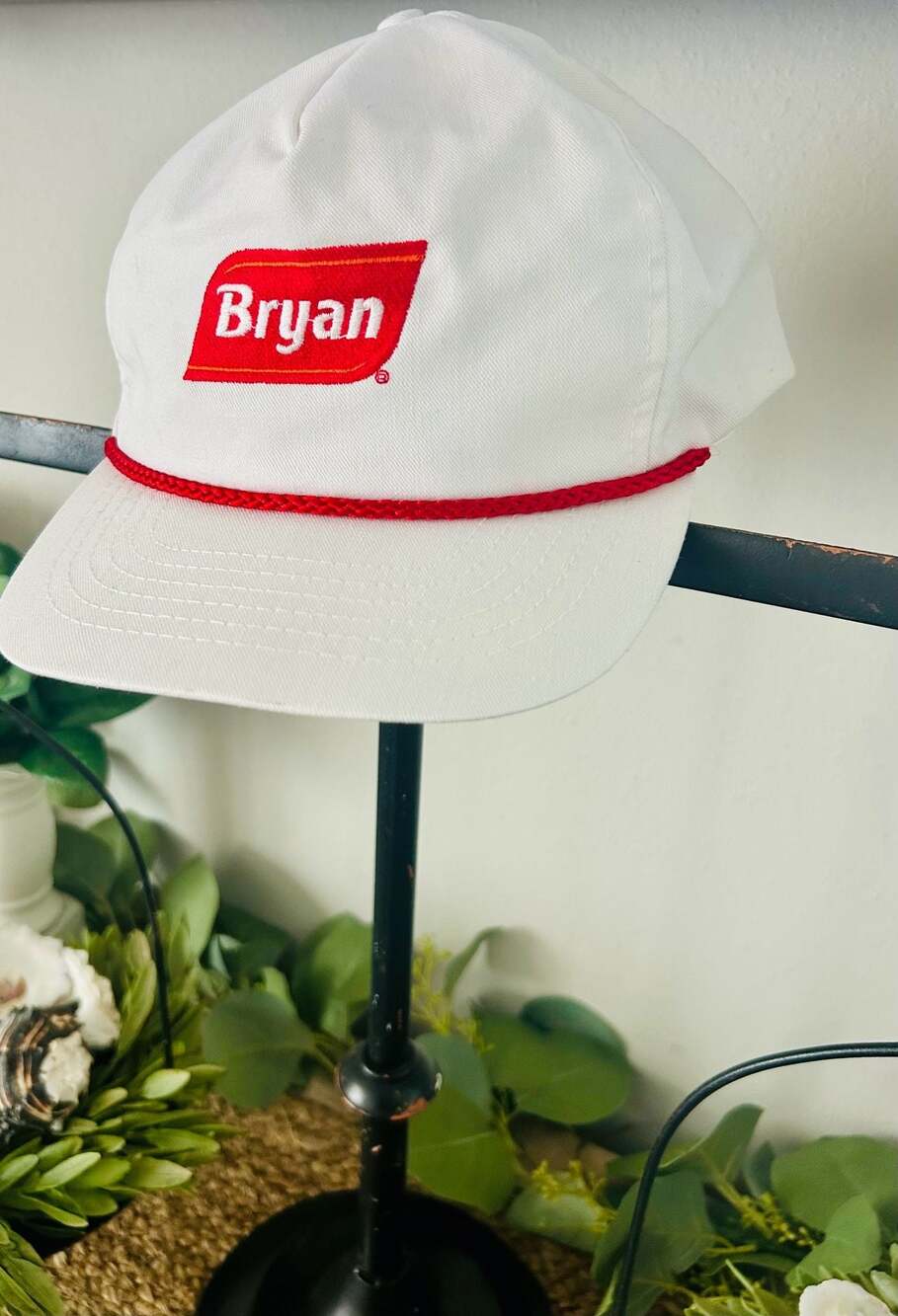 Vintage Bryan Foods Rope Hat Golf Brass Buckle Strapback Cap Mississippi Promo